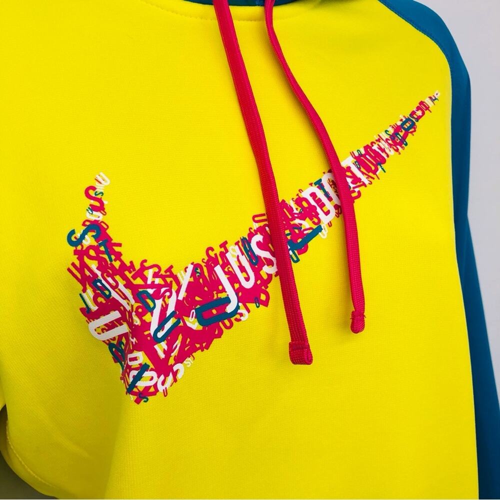 Nike Therma Fit Two Tone Yellow Turquoise Hoodie Pink Swoosh Logo - Picture 4 of 16